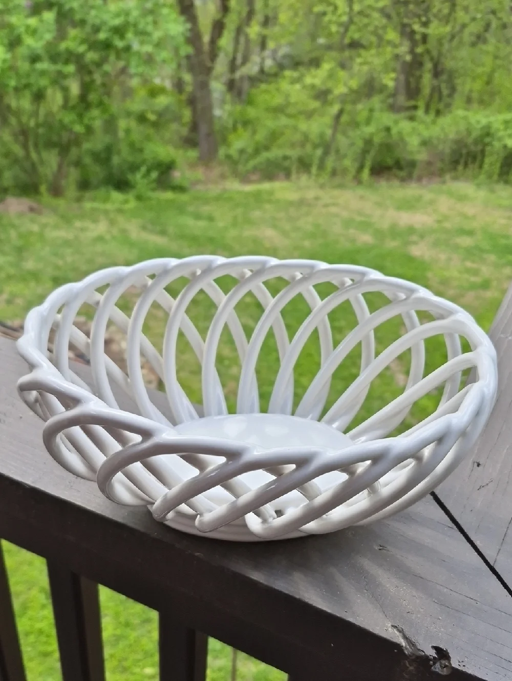 Vintage White Ceramic Open Weave Decorative Bowl